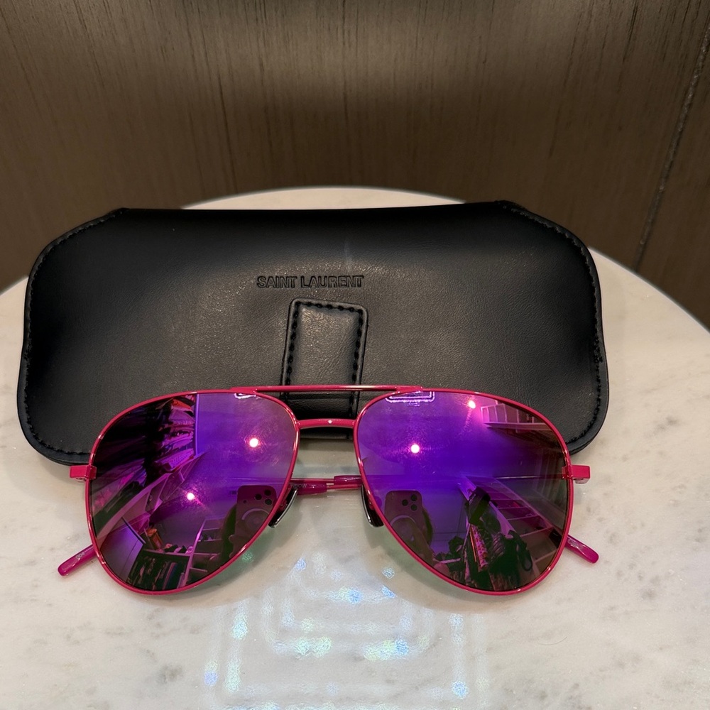 Saint Laurent Fuchsia Aviator Sunglasses with Black Case